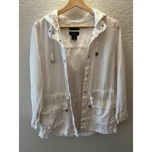 Rachel Roy 100% Linen Hooded Anorak Utility Jacket Small Coastal Minimalist